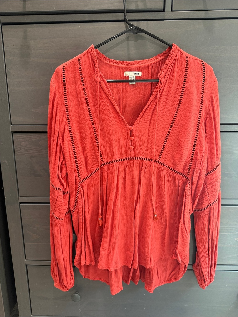 Amuse Society Crimson Lace-Trim Peasant Blouse